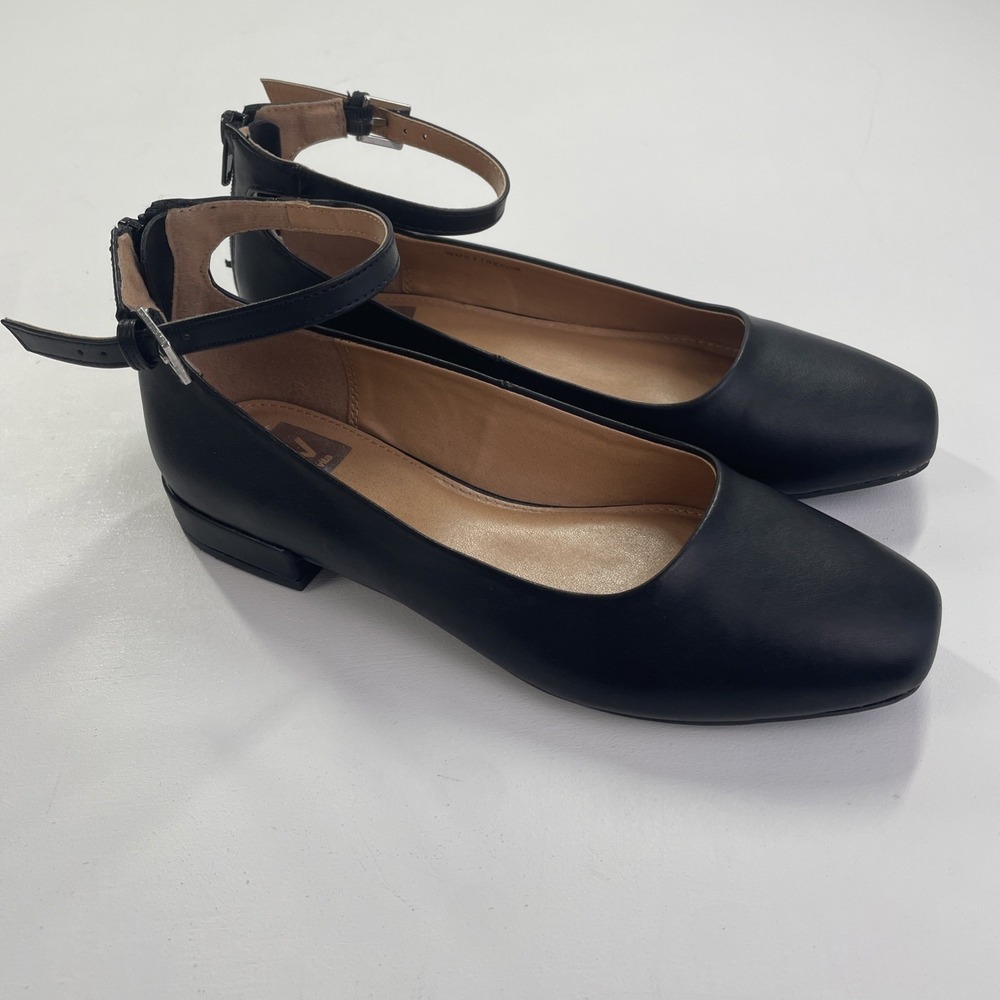 DV By Dolce‎ Vita Ballet Flats 7 Black Square Toe Ankle Buckle Flat Trevor